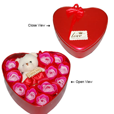 "Heart shape box with Rose soap wrappers N small Teddy -code005 - Click here to View more details about this Product